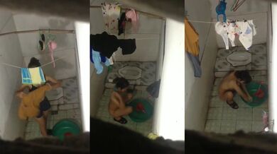 合租房冒死爬气窗偷窥两位刚下班的少妇洗澡洗衣服